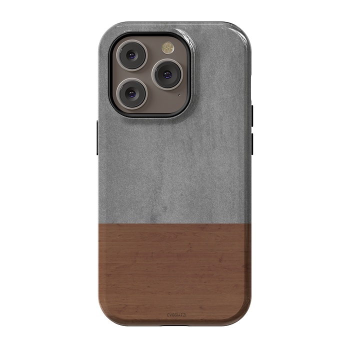 iPhone 14 Pro StrongFit Concrete-Touch of a Wood by ''CVogiatzi.