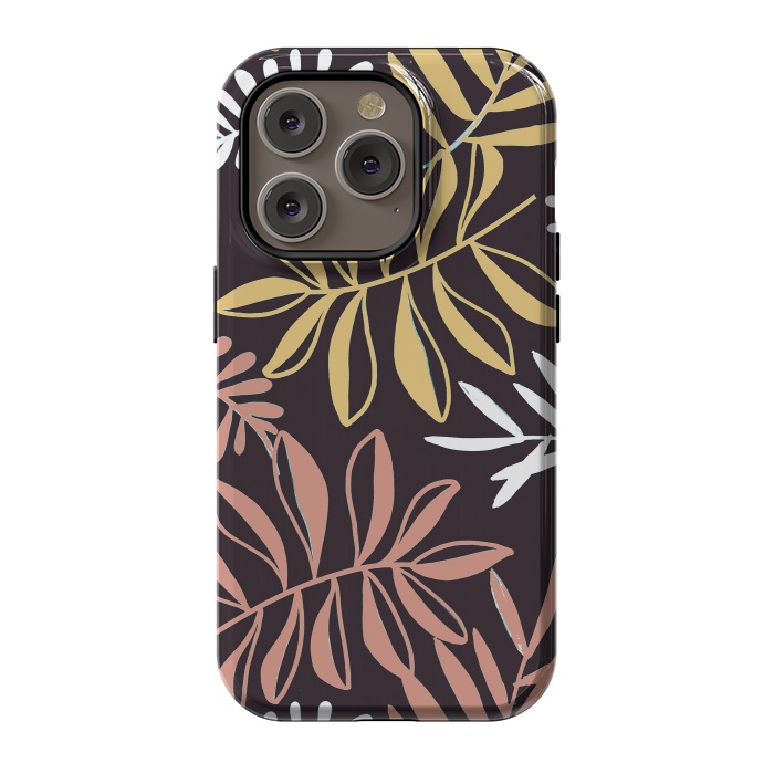 iPhone 14 Pro StrongFit Neutral modern tropical leaves by Oana 
