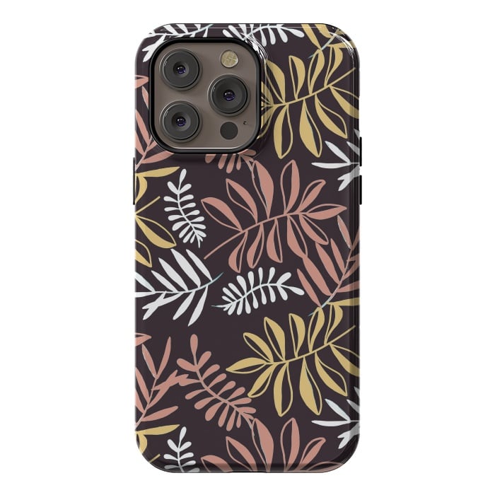 iPhone 14 Pro max StrongFit Neutral modern tropical leaves by Oana 