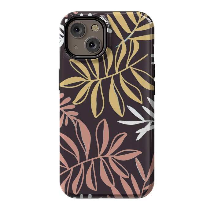 iPhone 14 StrongFit Neutral modern tropical leaves by Oana 