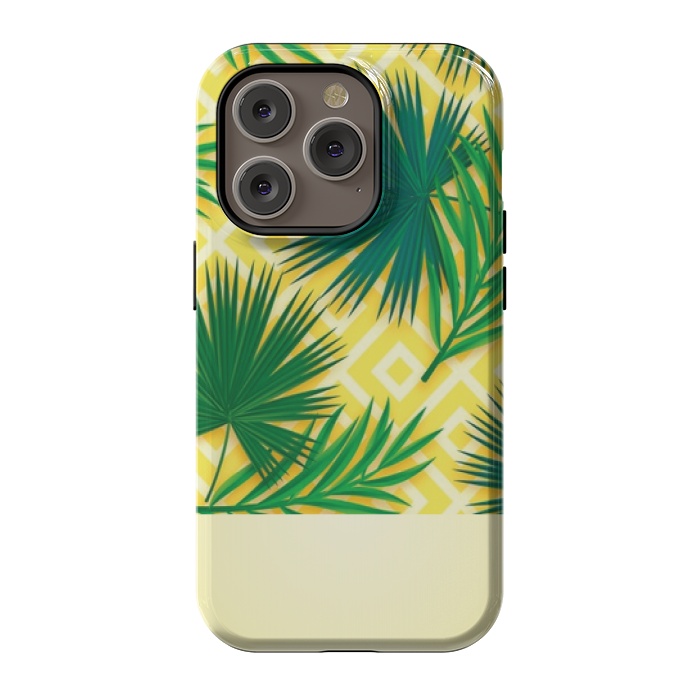 iPhone 14 Pro StrongFit GREEN YELLOW TROPICAL LOVE by MALLIKA
