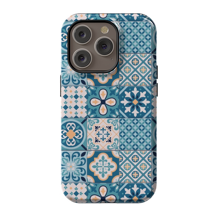 iPhone 14 Pro StrongFit blue tiles pattern 4 by MALLIKA