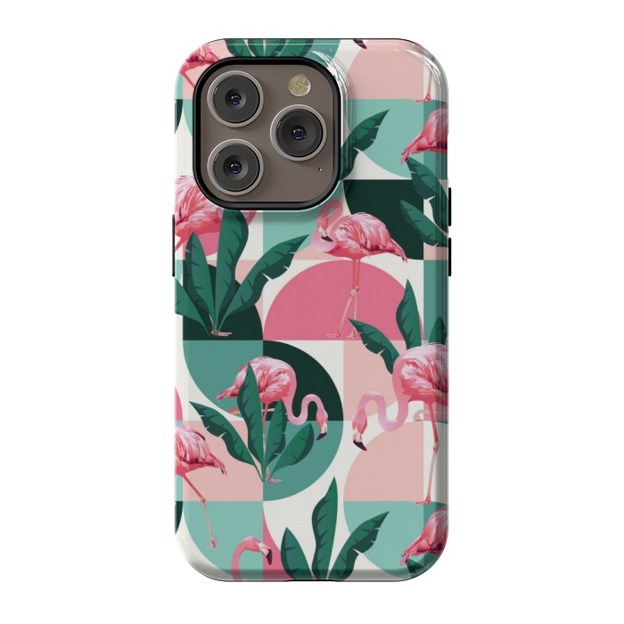 iPhone 14 Pro StrongFit square flamingo pattern  by MALLIKA