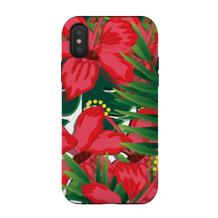 iPhone Xs / X StrongFit red tulips tropical by MALLIKA
