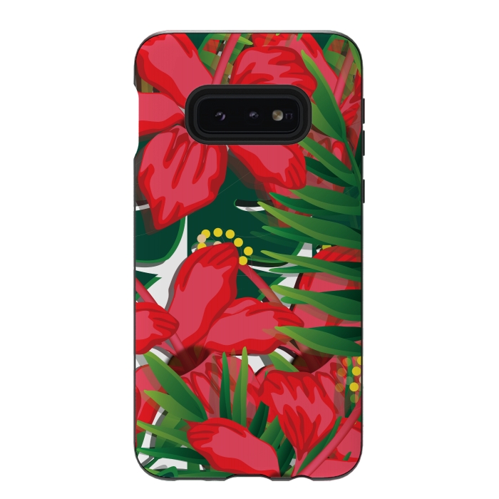 Galaxy S10e StrongFit red tulips tropical by MALLIKA