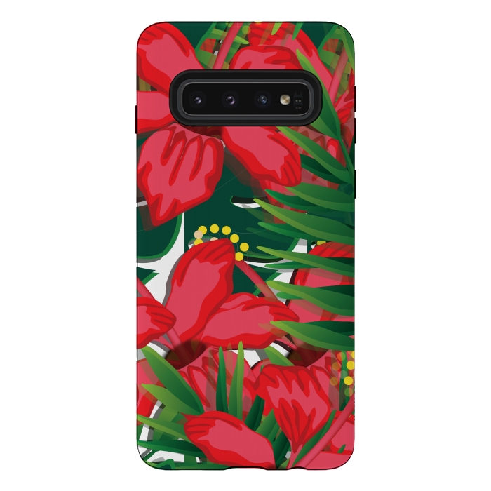 Galaxy S10 StrongFit red tulips tropical by MALLIKA
