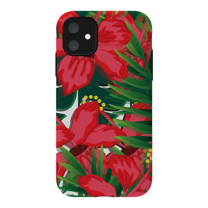 iPhone 11 StrongFit red tulips tropical by MALLIKA
