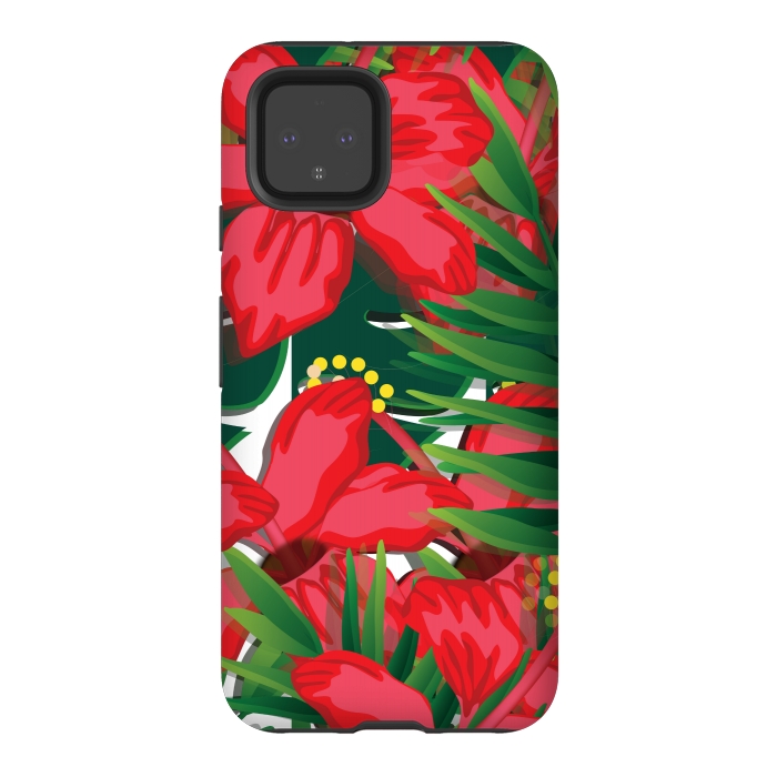 Pixel 4 StrongFit red tulips tropical by MALLIKA