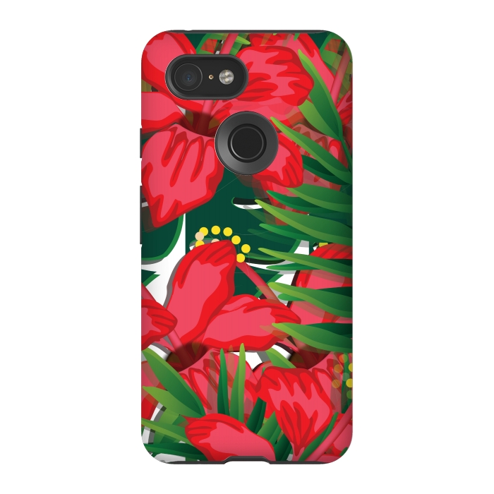 Pixel 3 StrongFit red tulips tropical by MALLIKA