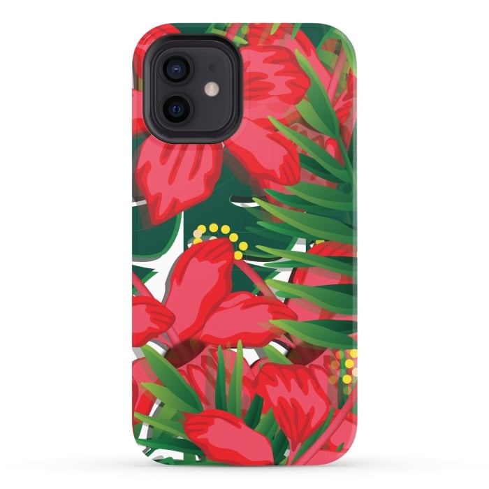 iPhone 12 StrongFit red tulips tropical by MALLIKA