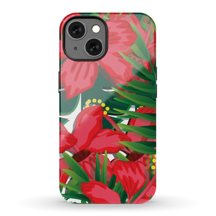 iPhone 13 StrongFit red tulips tropical by MALLIKA
