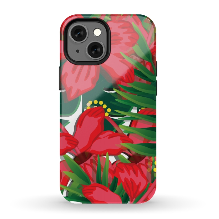 iPhone 13 mini StrongFit red tulips tropical by MALLIKA