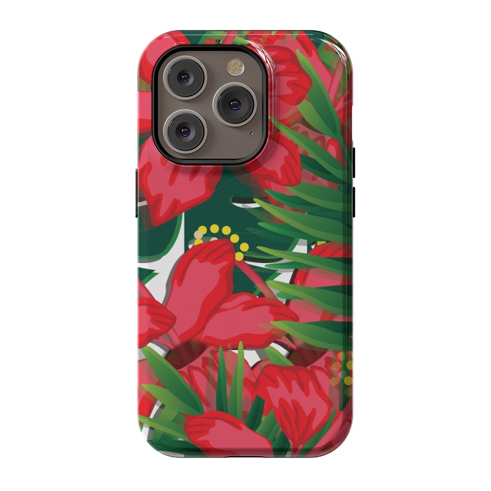 iPhone 14 Pro StrongFit red tulips tropical by MALLIKA