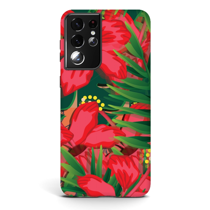 Galaxy S21 ultra StrongFit red tulips tropical by MALLIKA