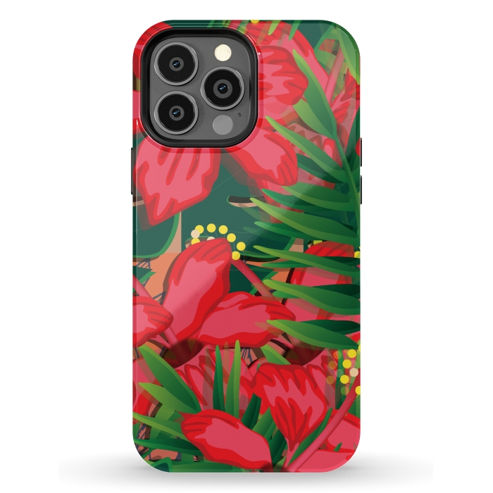 iPhone 13 Pro Max StrongFit red tulips tropical by MALLIKA