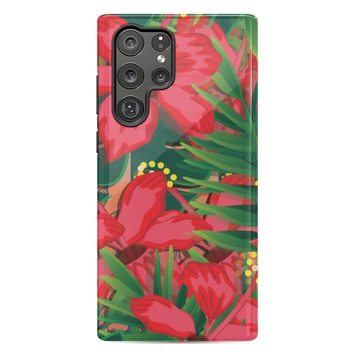 Galaxy S22 Ultra StrongFit red tulips tropical by MALLIKA