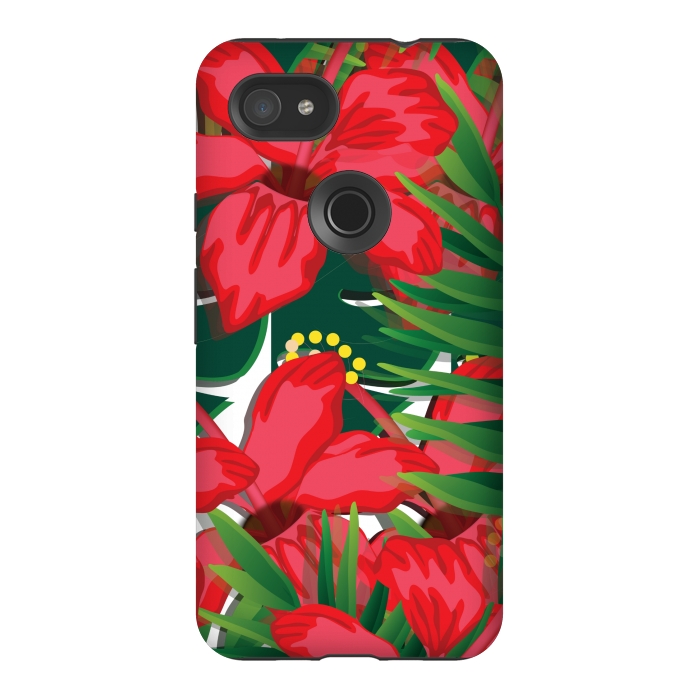 Pixel 3AXL StrongFit red tulips tropical by MALLIKA