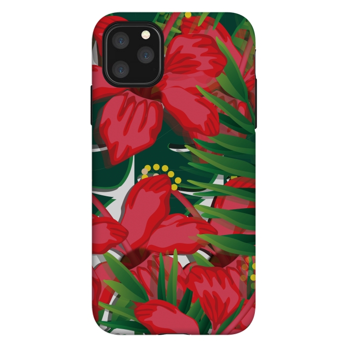 iPhone 11 Pro Max StrongFit red tulips tropical by MALLIKA