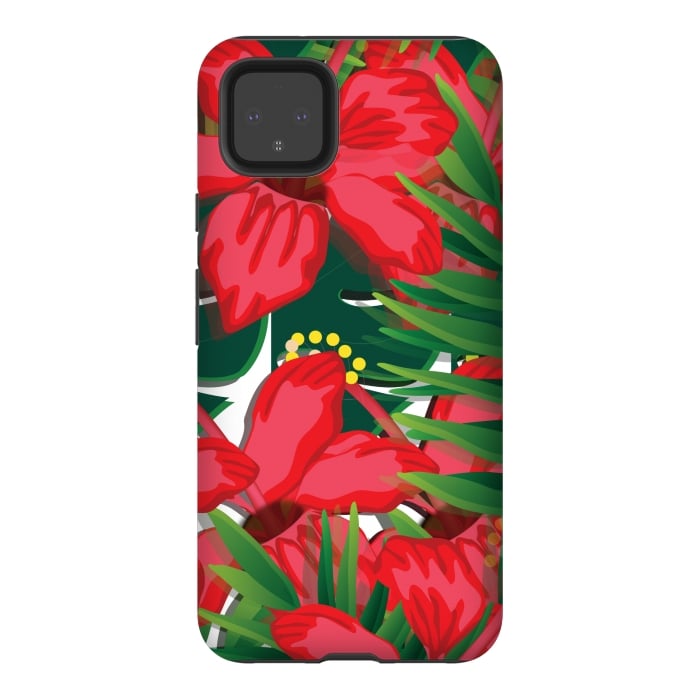 Pixel 4XL StrongFit red tulips tropical by MALLIKA