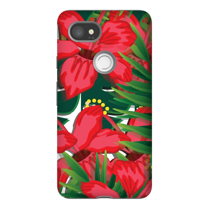 Pixel 2XL StrongFit red tulips tropical by MALLIKA