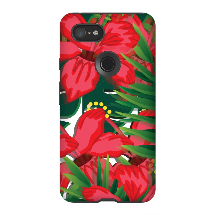 Pixel 3XL StrongFit red tulips tropical by MALLIKA