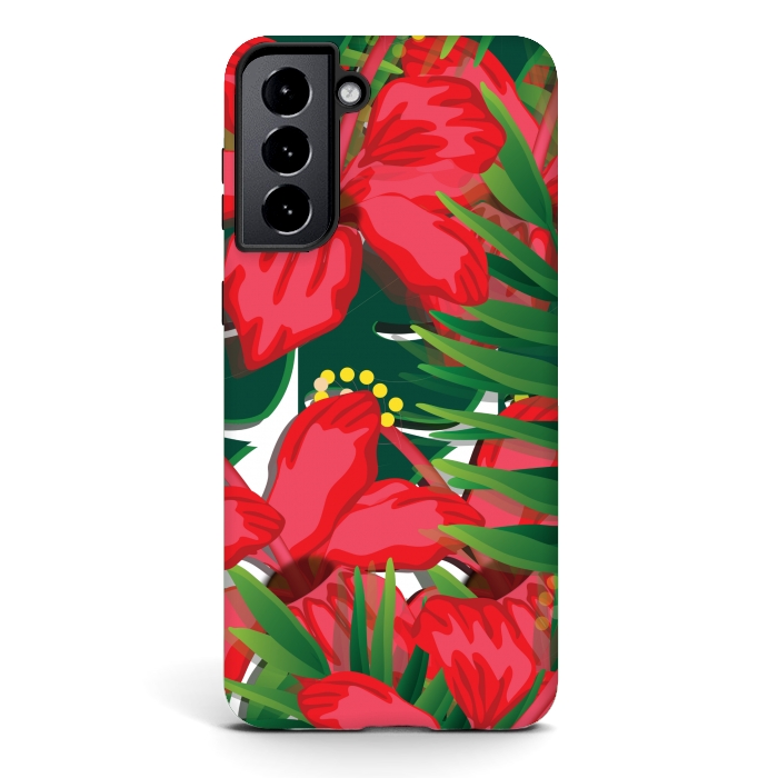 Galaxy S21 plus StrongFit red tulips tropical by MALLIKA