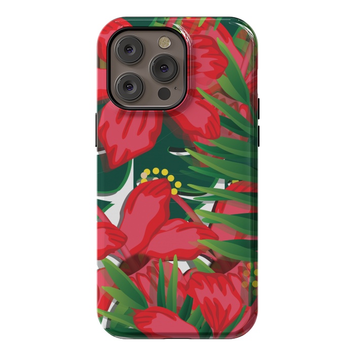 iPhone 14 Pro max StrongFit red tulips tropical by MALLIKA