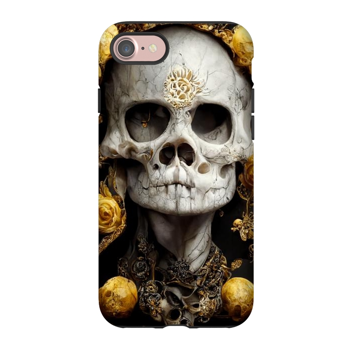 iPhone 7 StrongFit yellow gold roses skull by haroulita