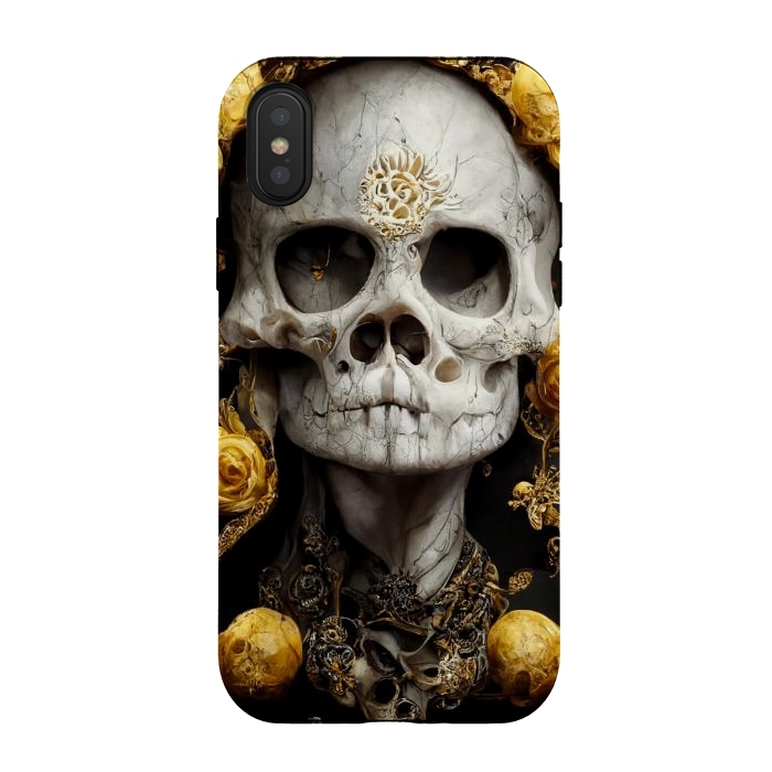 iPhone Xs / X StrongFit yellow gold roses skull by haroulita