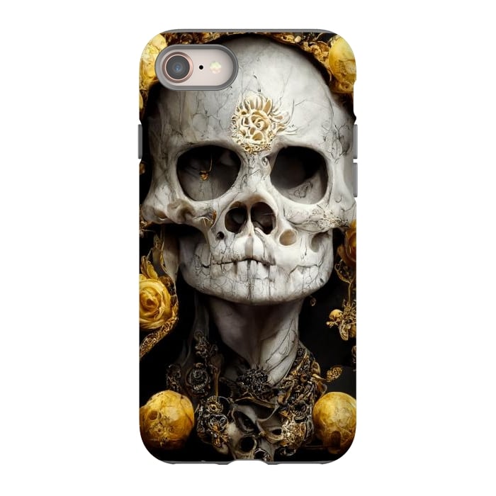iPhone 8 StrongFit yellow gold roses skull by haroulita