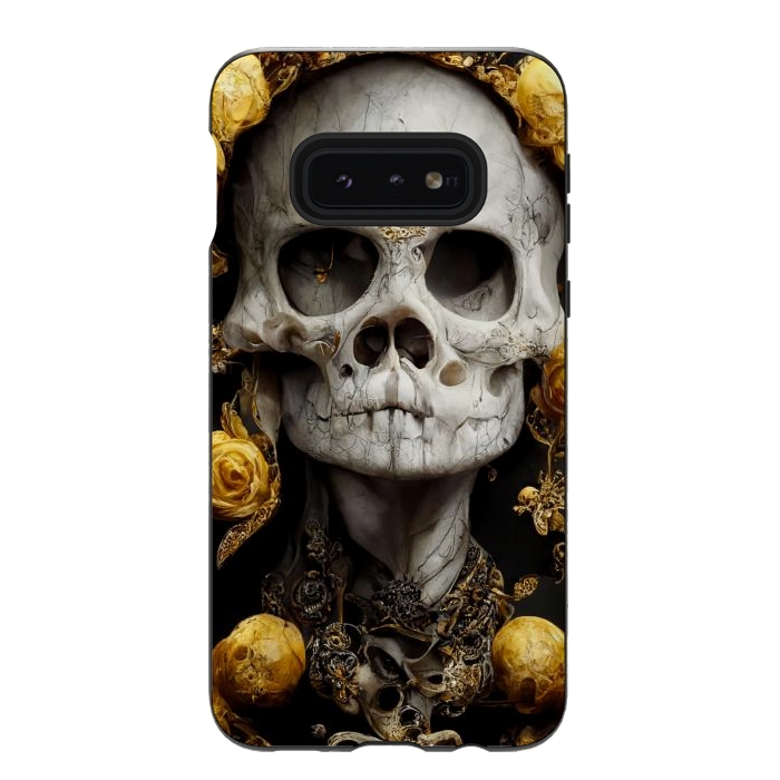 Galaxy S10e StrongFit yellow gold roses skull by haroulita