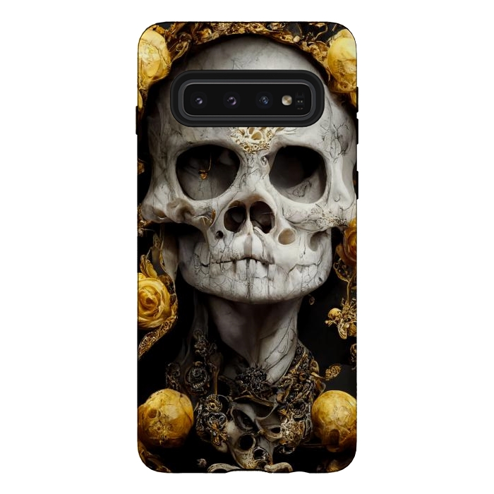 Galaxy S10 StrongFit yellow gold roses skull by haroulita
