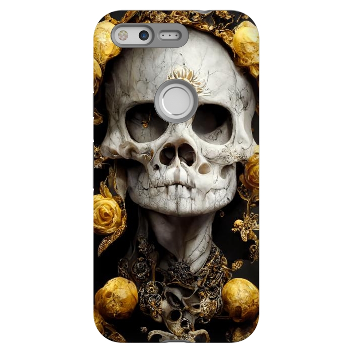 Pixel StrongFit yellow gold roses skull by haroulita