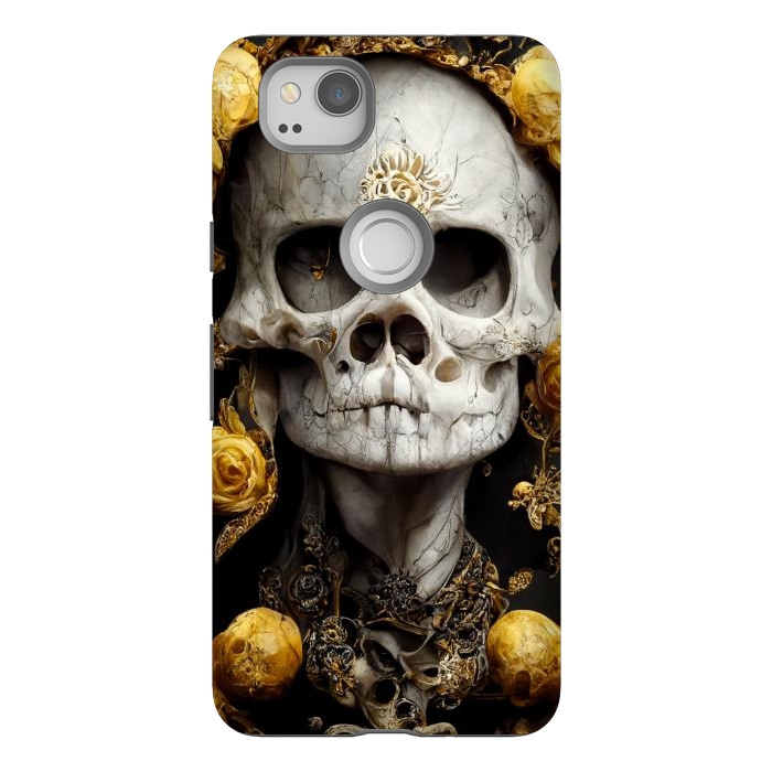 Pixel 2 StrongFit yellow gold roses skull by haroulita