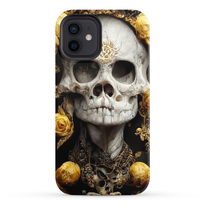 iPhone 12 StrongFit yellow gold roses skull by haroulita
