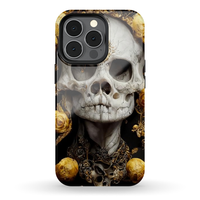 iPhone 13 pro StrongFit yellow gold roses skull by haroulita