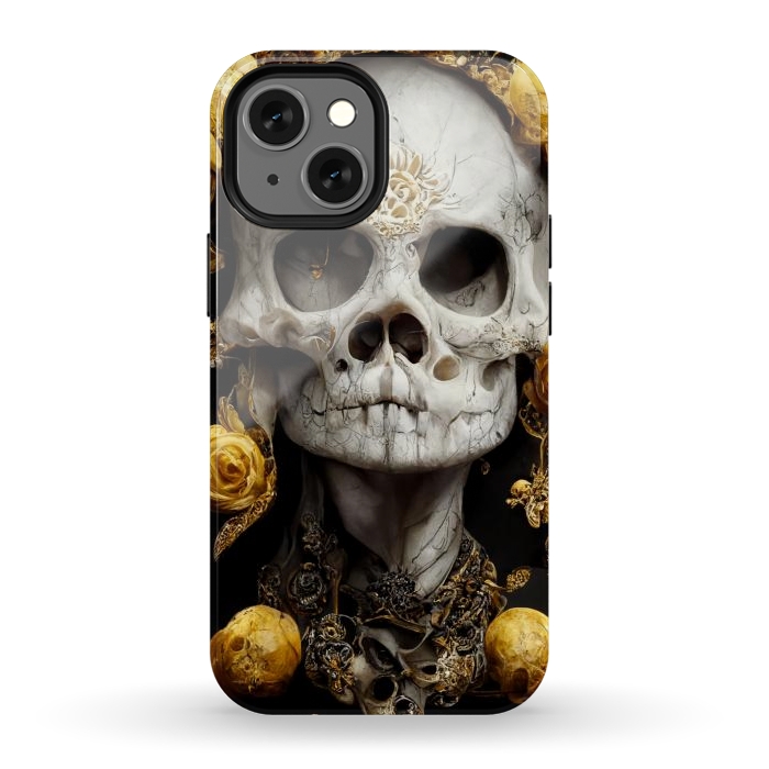 iPhone 13 mini StrongFit yellow gold roses skull by haroulita