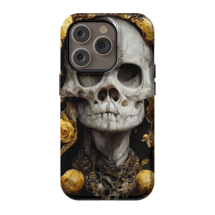 iPhone 14 Pro StrongFit yellow gold roses skull by haroulita