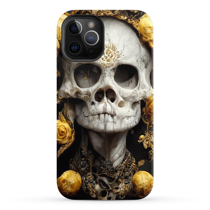 iPhone 12 Pro Max StrongFit yellow gold roses skull by haroulita