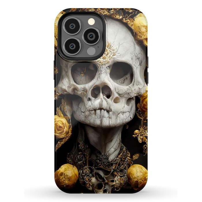 iPhone 13 Pro Max StrongFit yellow gold roses skull by haroulita