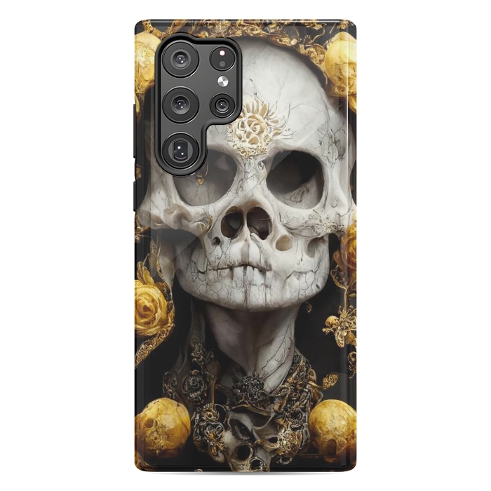 Galaxy S22 Ultra StrongFit yellow gold roses skull by haroulita