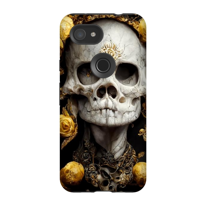 Pixel 3A StrongFit yellow gold roses skull by haroulita