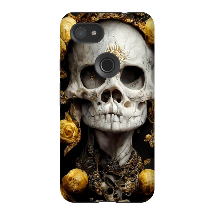 Pixel 3AXL StrongFit yellow gold roses skull by haroulita