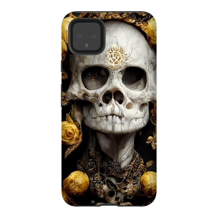 Pixel 4XL StrongFit yellow gold roses skull by haroulita