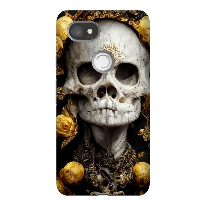 Pixel 2XL StrongFit yellow gold roses skull by haroulita