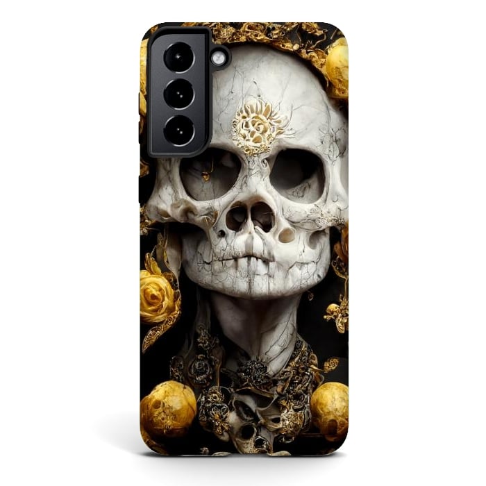 Galaxy S21 StrongFit yellow gold roses skull by haroulita