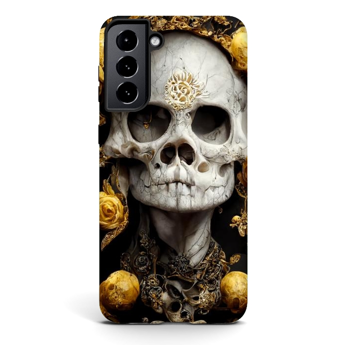 Galaxy S21 plus StrongFit yellow gold roses skull by haroulita