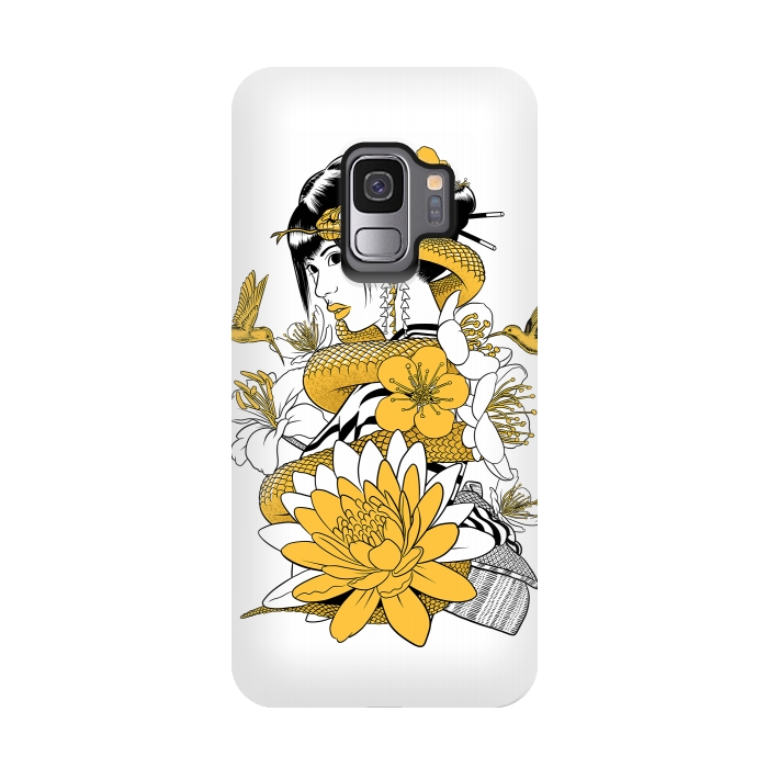 Galaxy S9 StrongFit Yellow snake geisha by Alberto