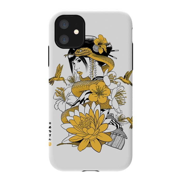 iPhone 11 StrongFit Yellow snake geisha by Alberto