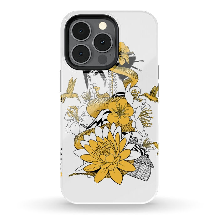 iPhone 13 pro StrongFit Yellow snake geisha by Alberto